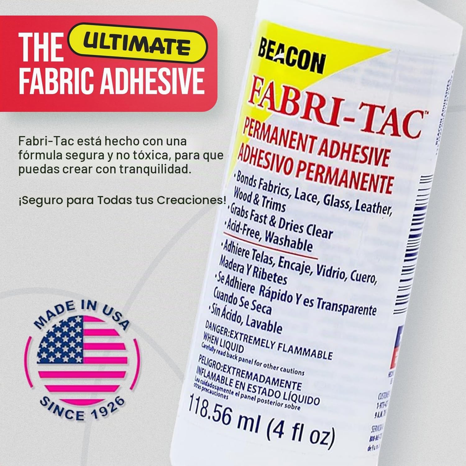 Fabri-Tac 113 ml, Pegamento glutinoso para plásticos, botella media, transparente