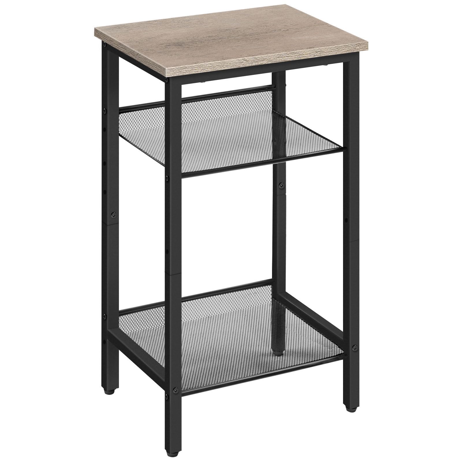 HOOBRO Beistelltisch, Telefontisch mit 2 verstellbaren Gitterablagen 38 x 28 x 74 cm, Sofatisch, Kaffeetisch, Industrie-Design, Grau-Schwarz EBG01DH01G1