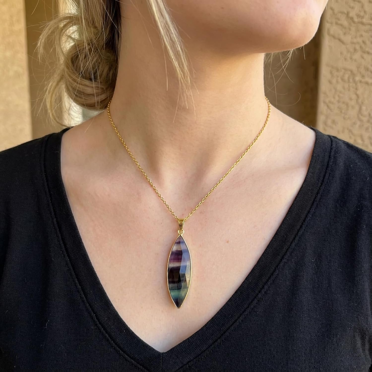 Fluorite Crystal Necklace, Healing Spiritual Jewelry Gemstone Necklace for Women, Trendy Handmade Stone Pendant Necklace - Image 2