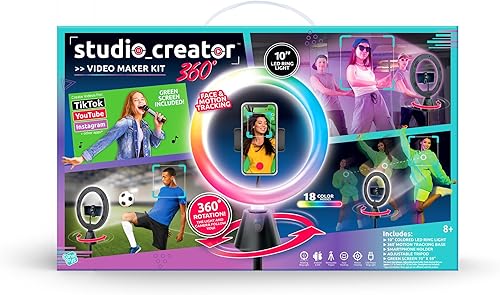 Miniatura 2 de Canal Toys Studio Creator 360 - Kit de creación de video, pantalla verde y trípode, rastreador de cara y movimiento, anillo de luz de 10 pulgadas