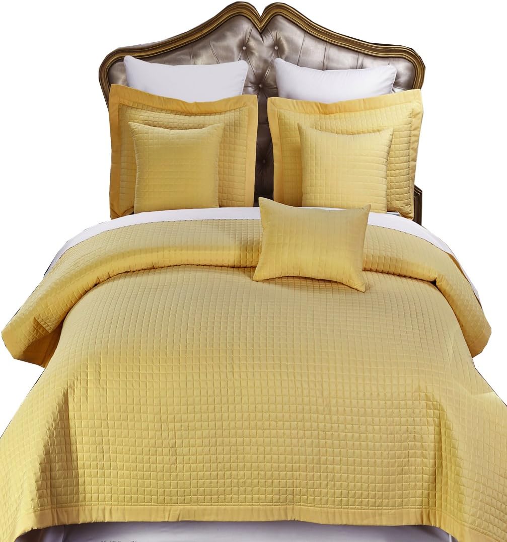 sheetsnthings Luxury Checkered Quilted Wrinkle Free Microfiber Multi-Piece Coverlets Set (Beige, Twin XL)