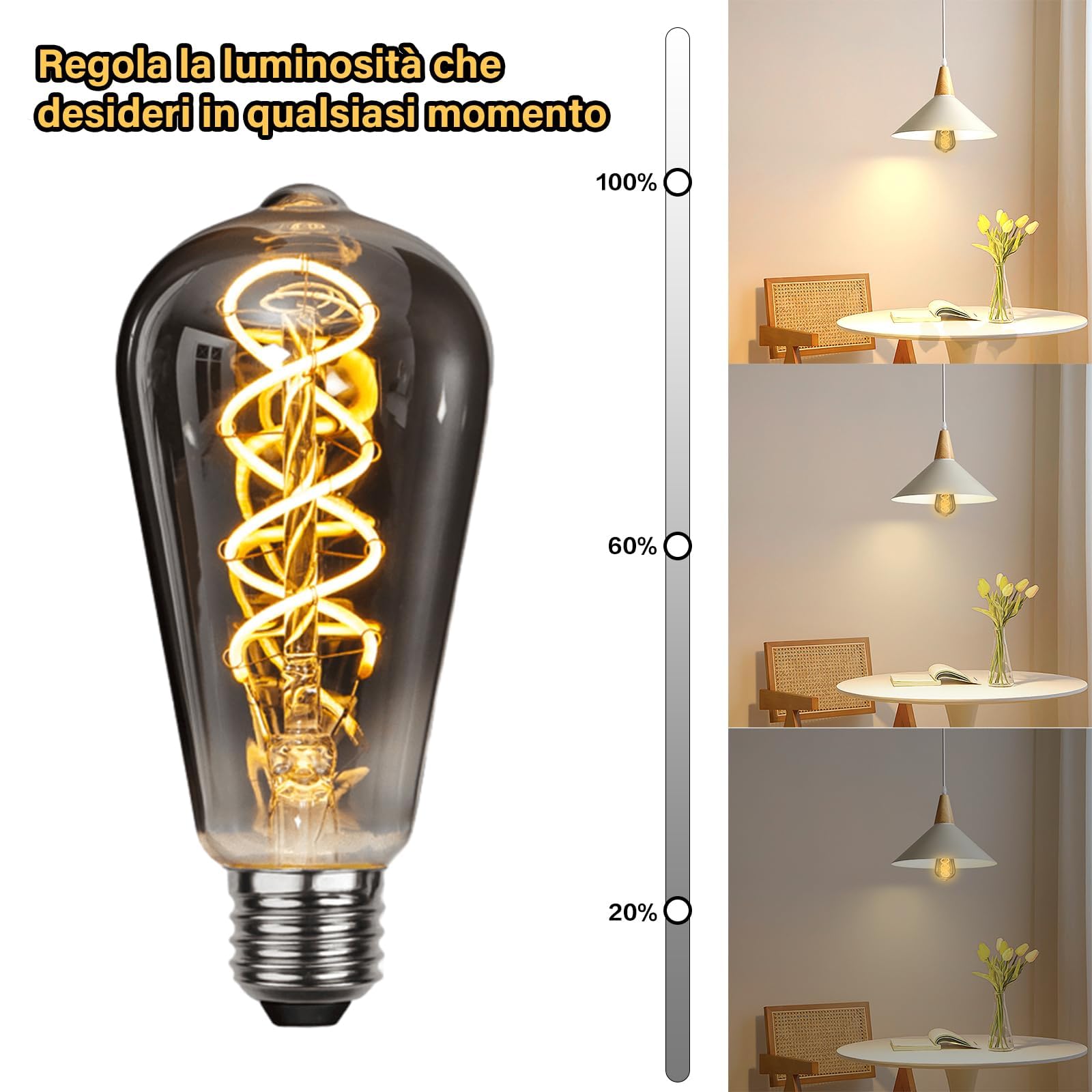 6 Pezzi Lampadine LED E27 Edison, 6W 2700K Lampadina Vintage Dimmerabile ST64 Retro Lampada LED Bianco Caldo per Casa, Bar, Sbarra, Illuminazione Retrò [Classe di efficienza energetica A]