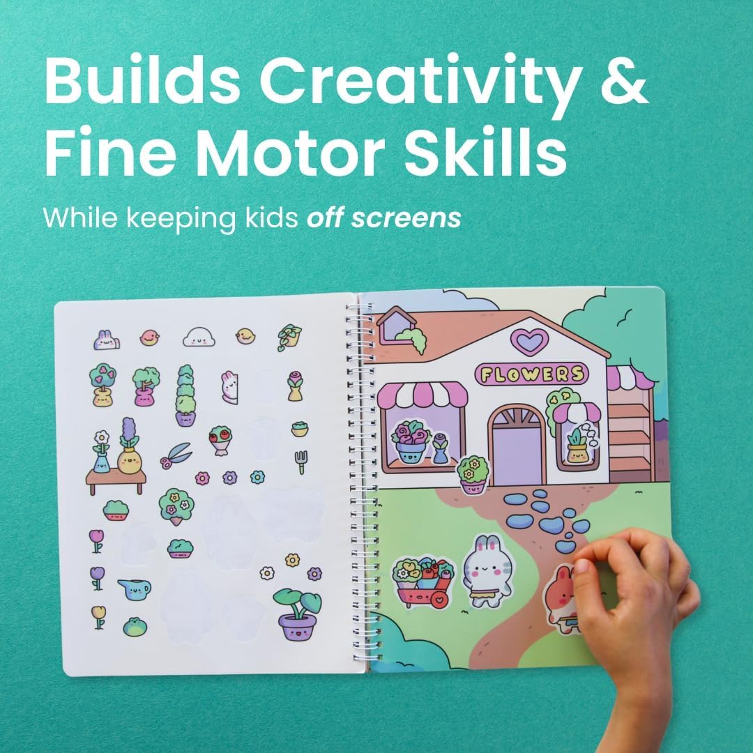 Life of Cute Bunnies 300+ Kids Sticker Book by Cupkin Toddler Airplane Travel Coloring and Sticker Book, 8 Coloring Pages 8 Side by Side Scenes for Children's of 2-8 Years, Valentines Gifts for Kids - Image 3