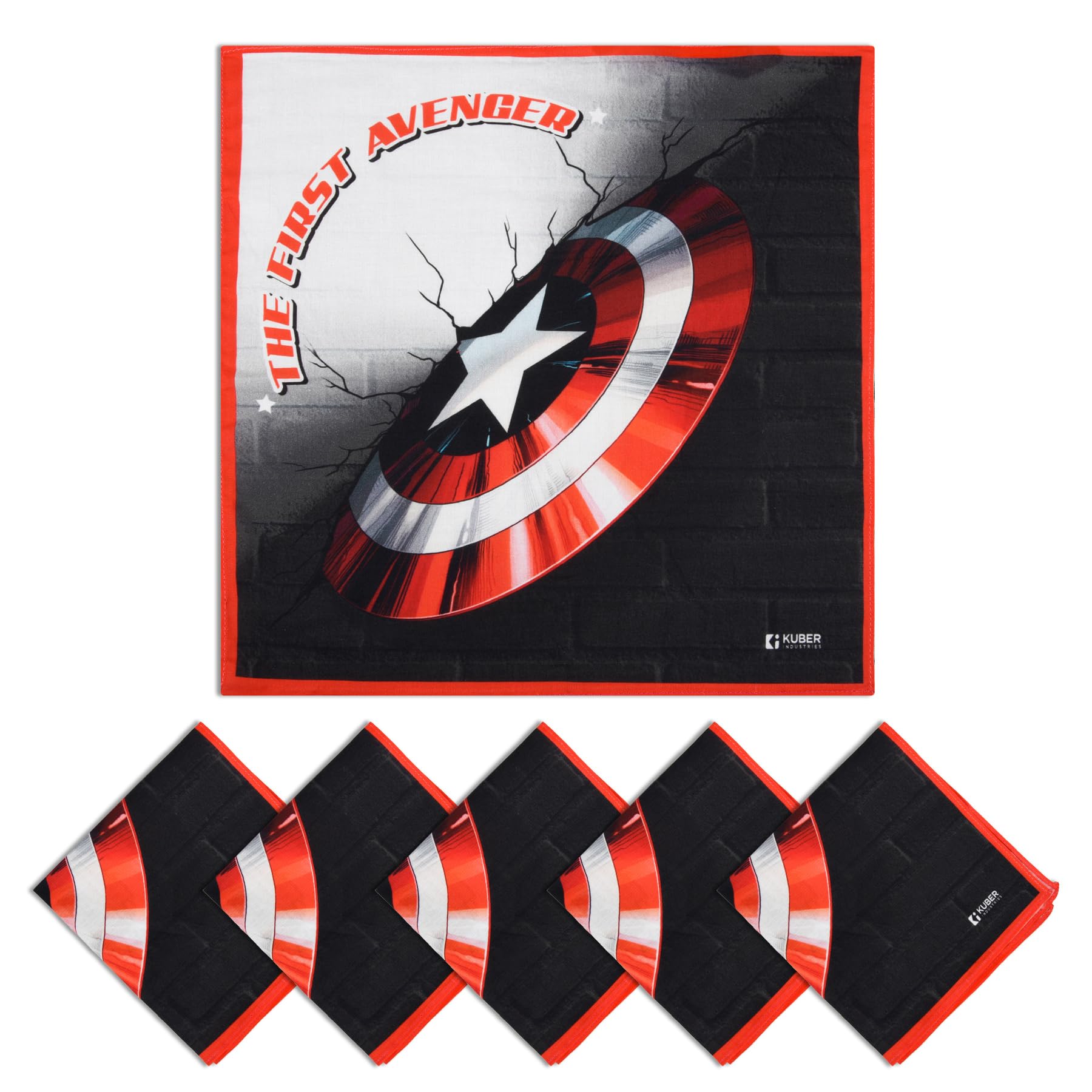 Kuber Industries Marvel Captain America Shield Handkerchiefs for Boys & Girls | Cotton Rumal | Hankies for Gifting | Pack of 6 | Red-image-42
