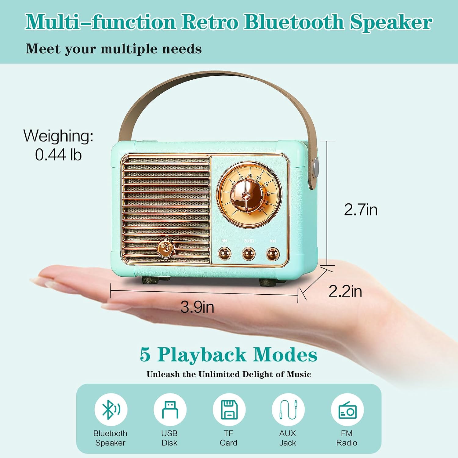 Retro Bluetooth Speaker, Vintage Decor, Wireless Portable Mini Bluetooth Speaker, Small Cute Old Fashion Style for Kitchen Desk Bedroom Home Office Party Outdoor Gift (Blue) image 5