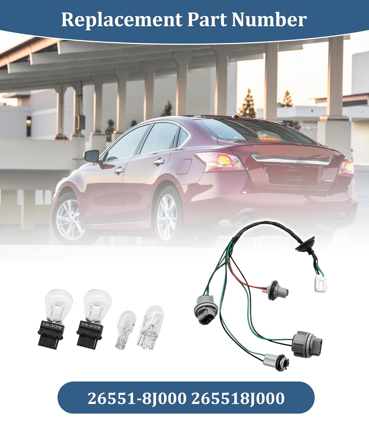 26551-8J000 Tail Light Lamp Wiring Harness with Bulb Fits for Nissan Altima 2002-2017,Replaces 265518J000