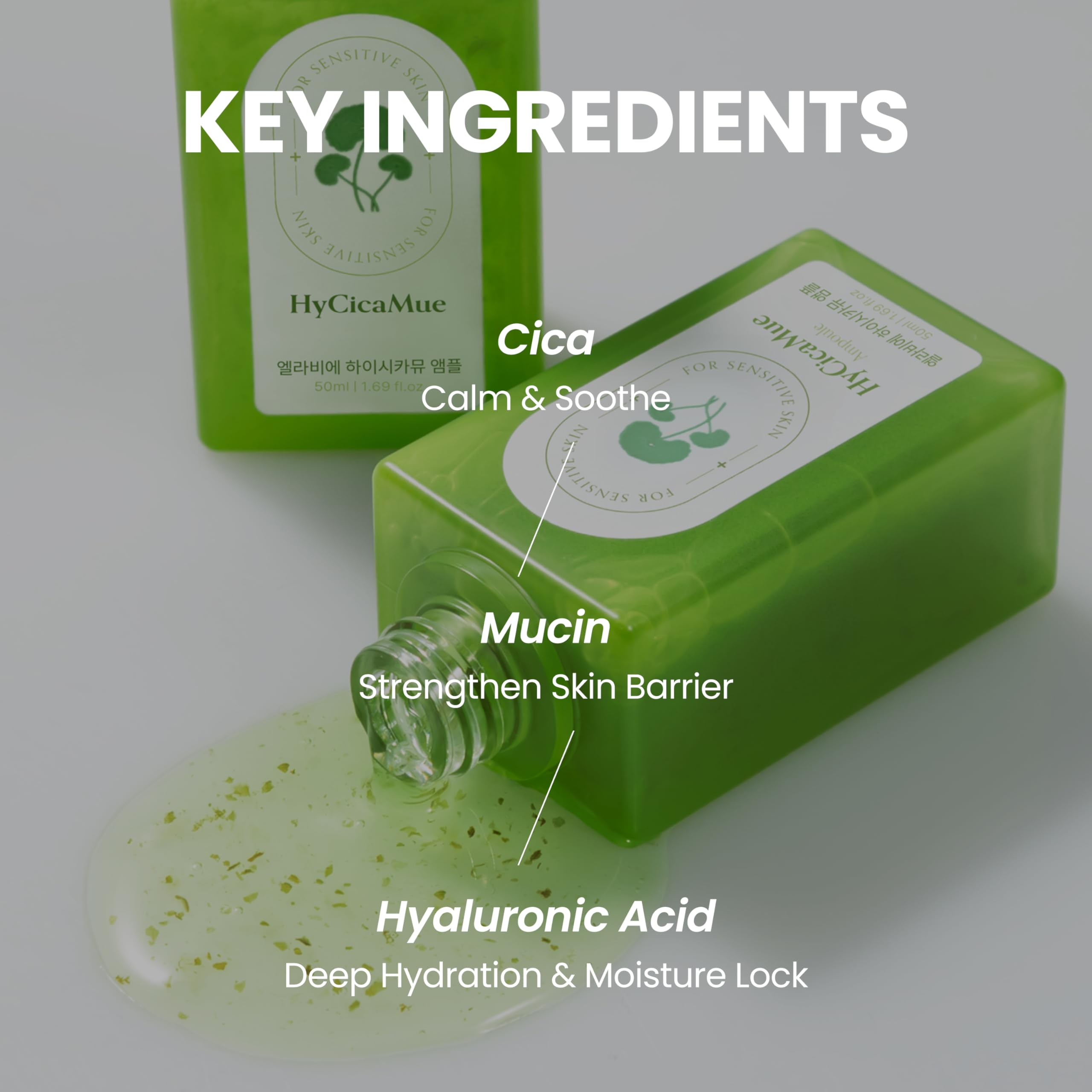 HyCicaMue Calming Facial Serum Ampoule with Cica & Hyaluronic Acid, 1.69 oz