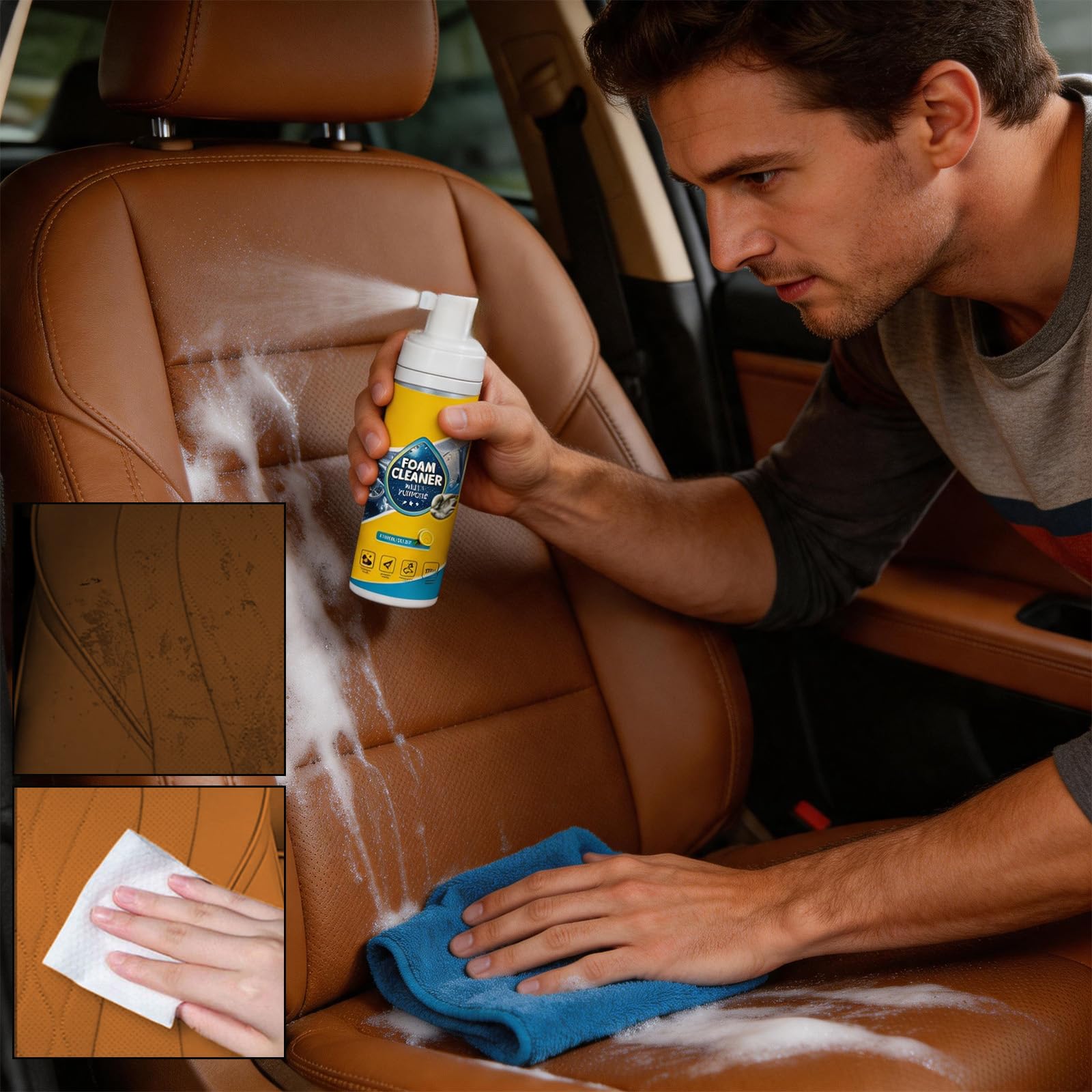 Foam Cleaner, Schiuma Spray Multiuso, 4-in-1 Multi-Enzyme Foam Cleaner 5oz, all-Purpose Deep Cleaning Spray for Car Interior, Kitchen (1 Pezzo)