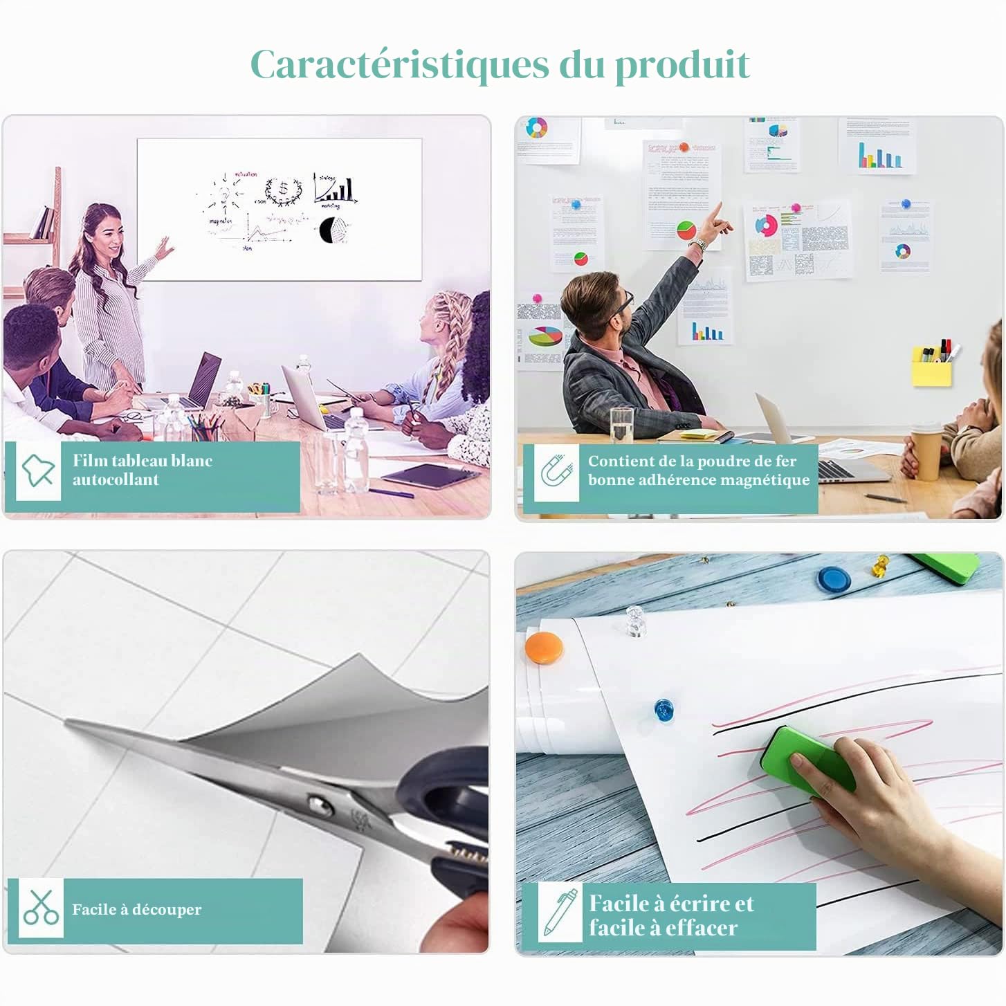 Tableau blanc adhésif magnétique, 60 * 100cm effacable tableau magnetique mural, utilisé pour tableau semainier/tableau blanc pour enfants/magnet frigo，incluent effaceur, feutre et aimants