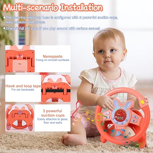 Miniatura 8 de Juguete para volante, juguete de volante de conducción para asiento trasero de niños, juguete sensorial de aprendizaje educativo interactivo con