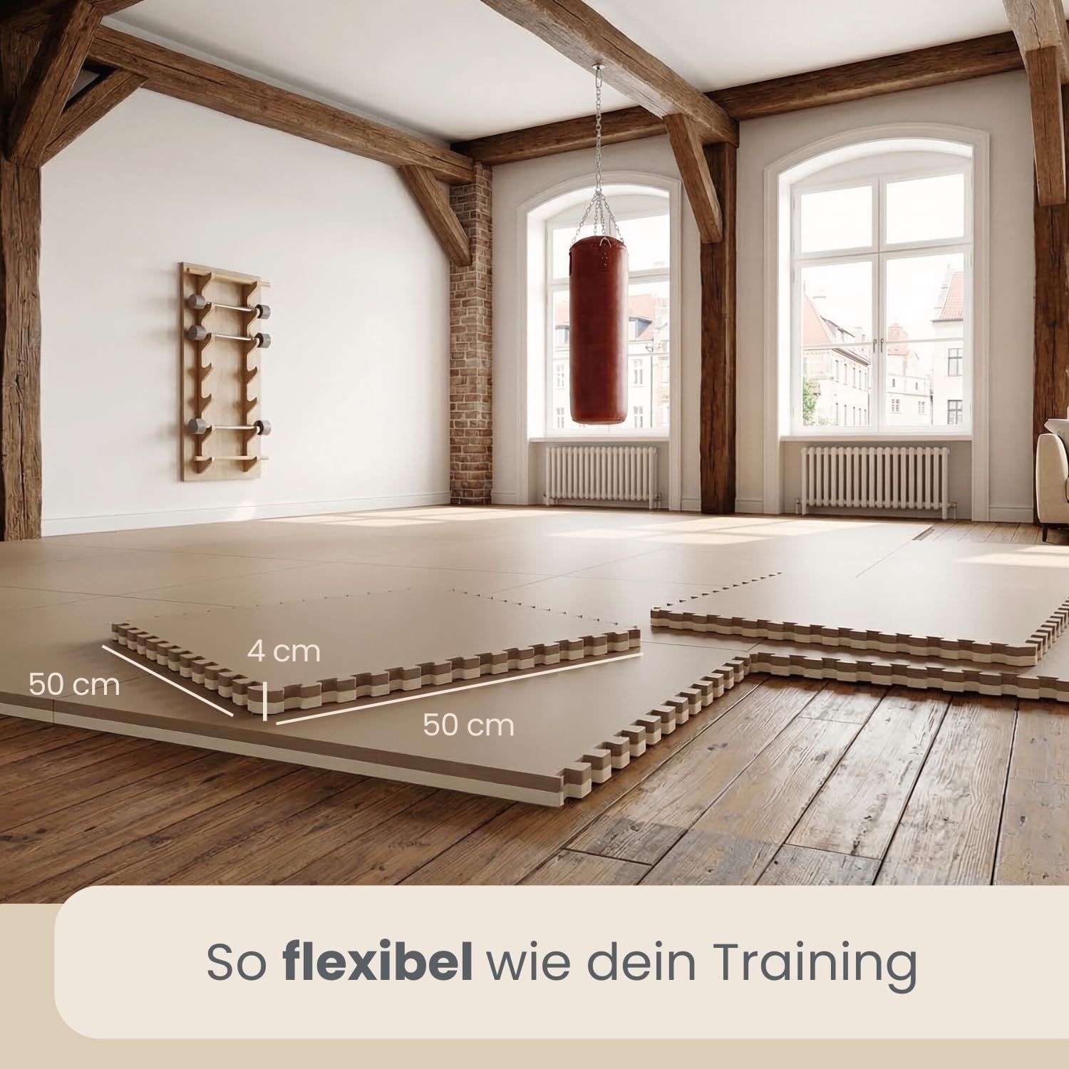 EYEPOWER Fitnessmatte 50x50x4 cm - 4 EVA Bodenschutzmatten 4 cm dick - 1m² Puzzlematte für Homegym Fitnessraum - Trainingsmatte rutschfest für Geräte Gewichte Laufband Crosstrainer