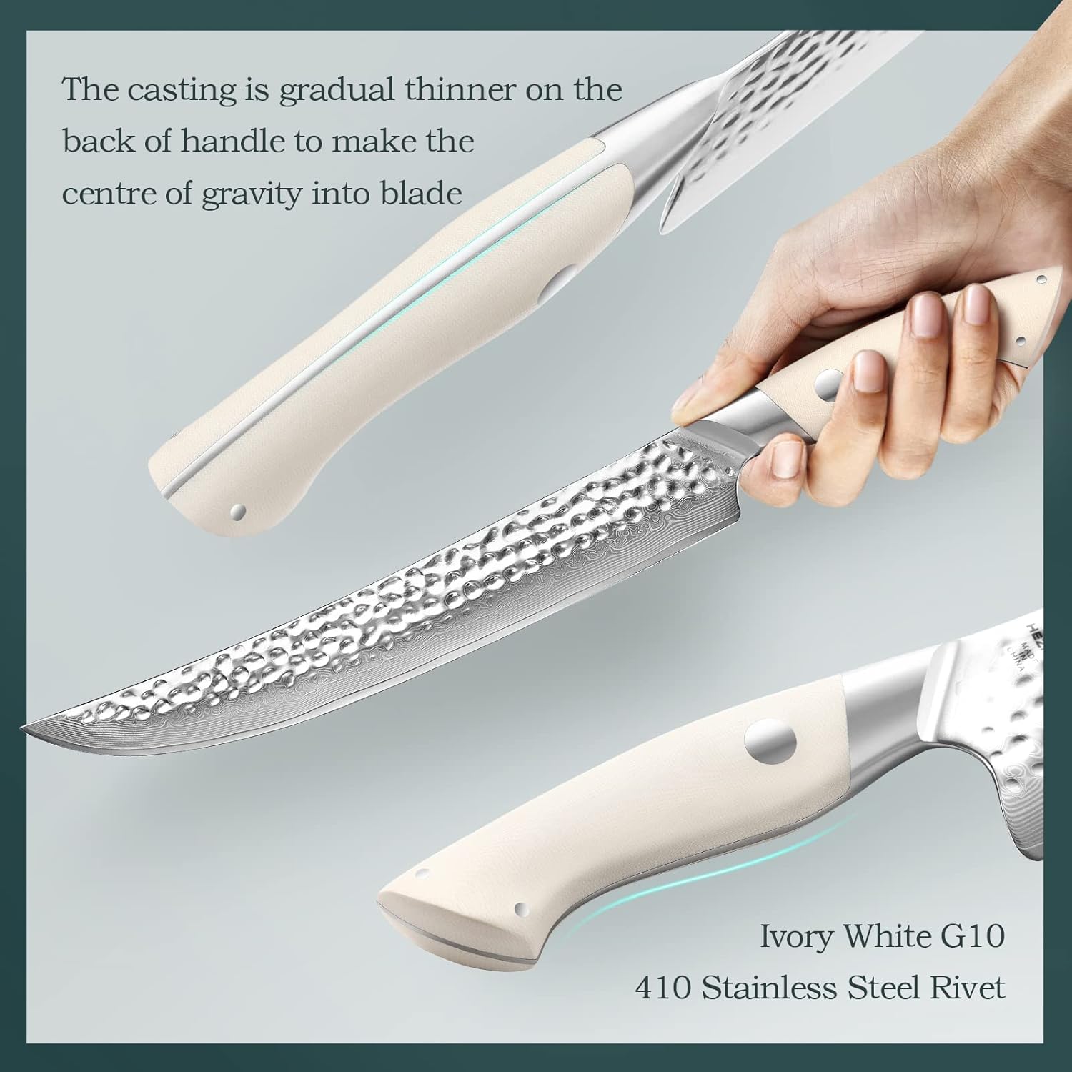 HEZHEN Damascus 10” Carving Knife, 67 Layers Damascus Steel Meat Knife,Barbecue Slicing Roasts Meats BBQ Turkey Poultry, Ivory White G10 Handle