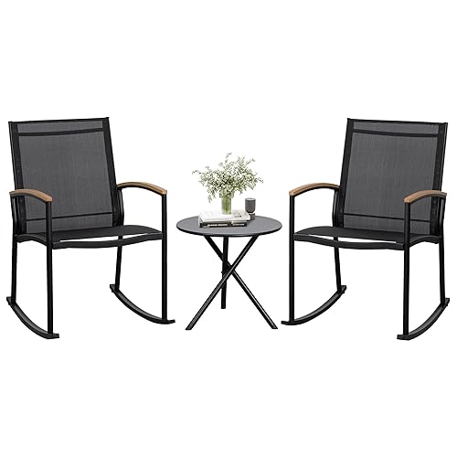 3-Piece Outdoor Rocking Bistro Set with Side Table, Ergonomic Rockers
