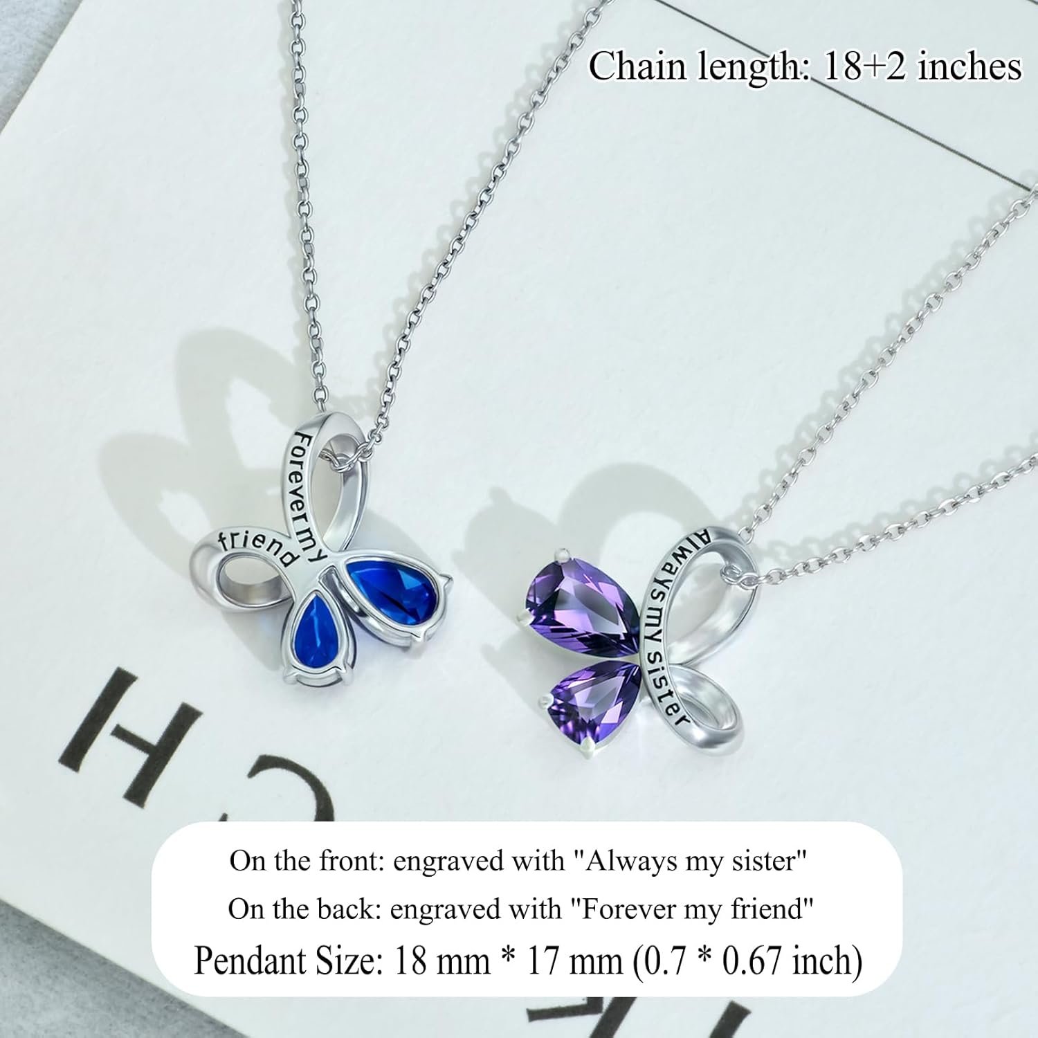 Sister Birthday Gifts from Sisters Brother | 925 Sterling Silver Birthstone Necklace | Chic Sisters Celtic Necklaces Jewelry for Women 14k / Rose G Plated Butterfly/Infinity Pendant for Sister Weddings, Come with Gift Box - Image 5