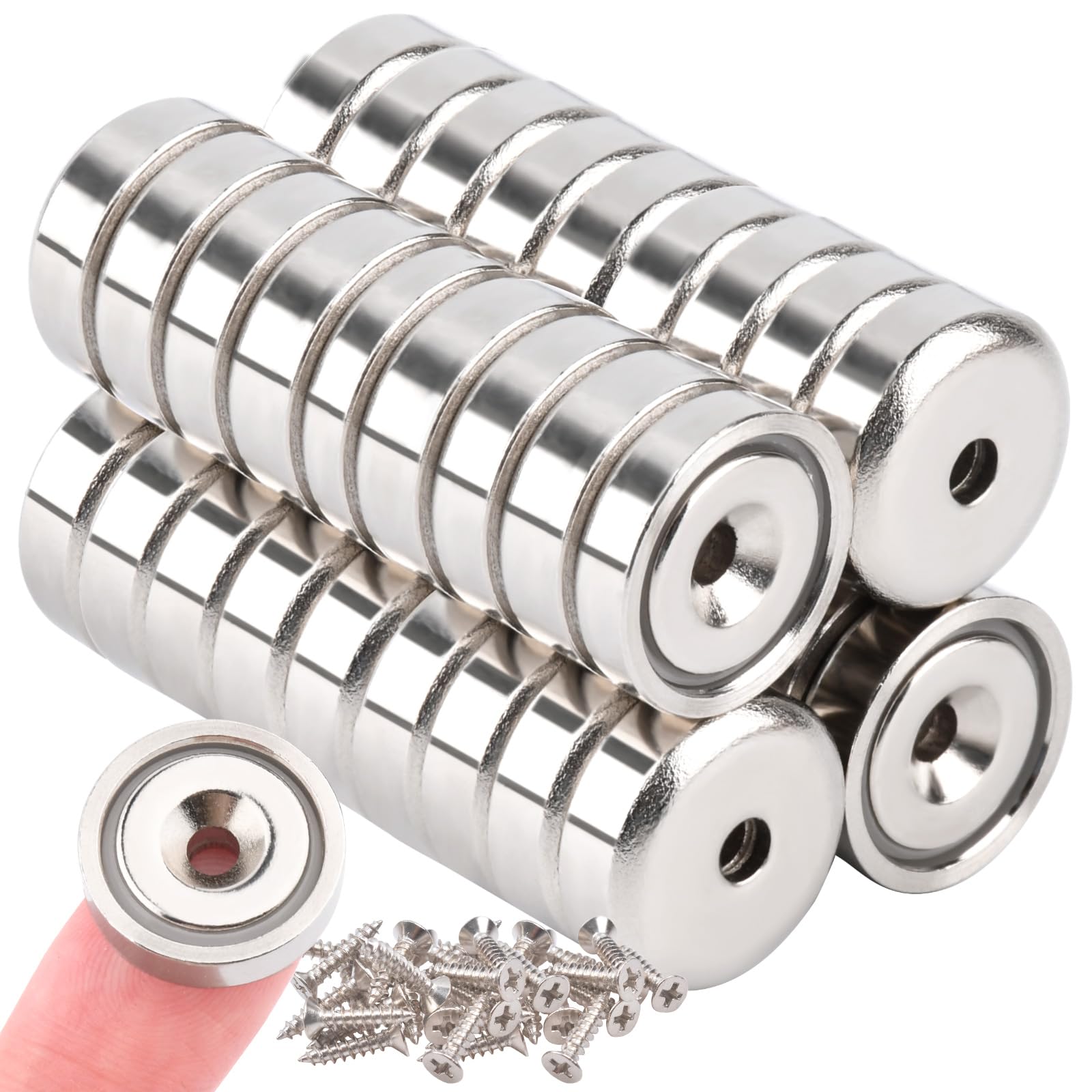 MIN CI Magneti al neodimio con foro, 6 kg (13 lbs) per avvitare, 16 mm, magneti rotondi al neodimio, extra forti, con filettatura magnetica da avvitare