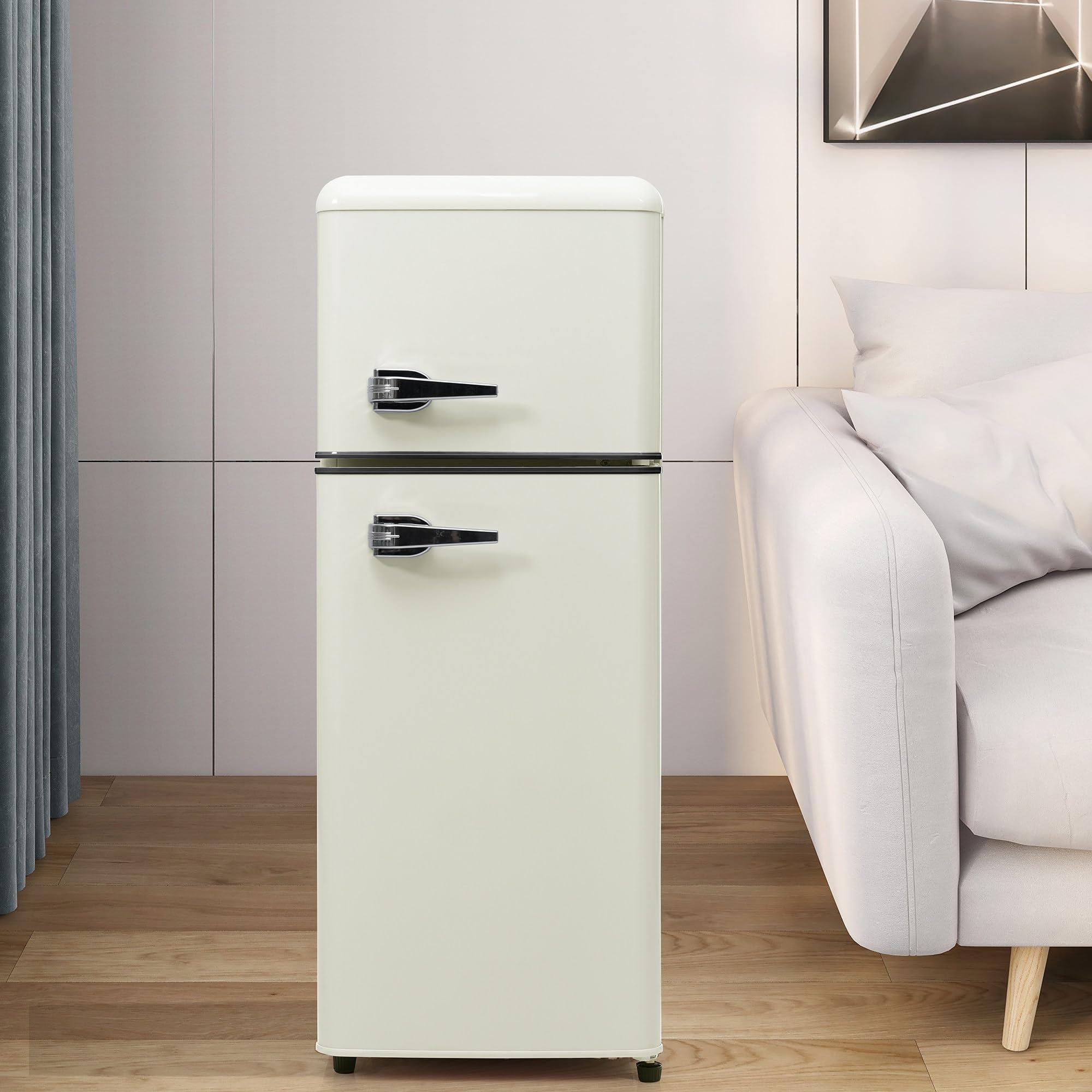 Lodówka/zamrażarka, lodówka retro 92 l, mała, cicha lodówka, mini lodówka na napoje, lodówka kempingowa, zużycie energii 116 kWh/rok White