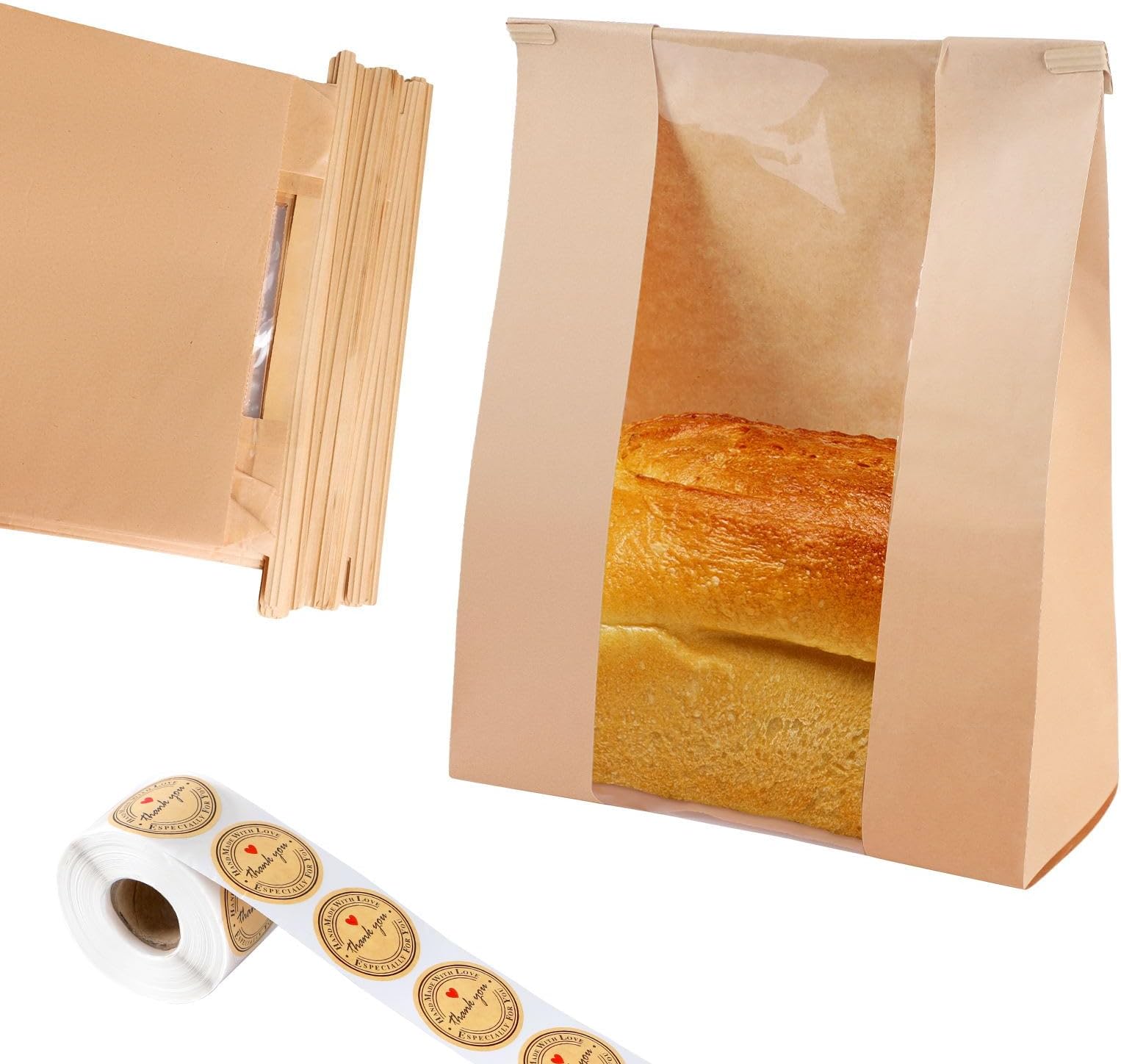 100 Pack Paper Bread Bags with Window Bread Bags for