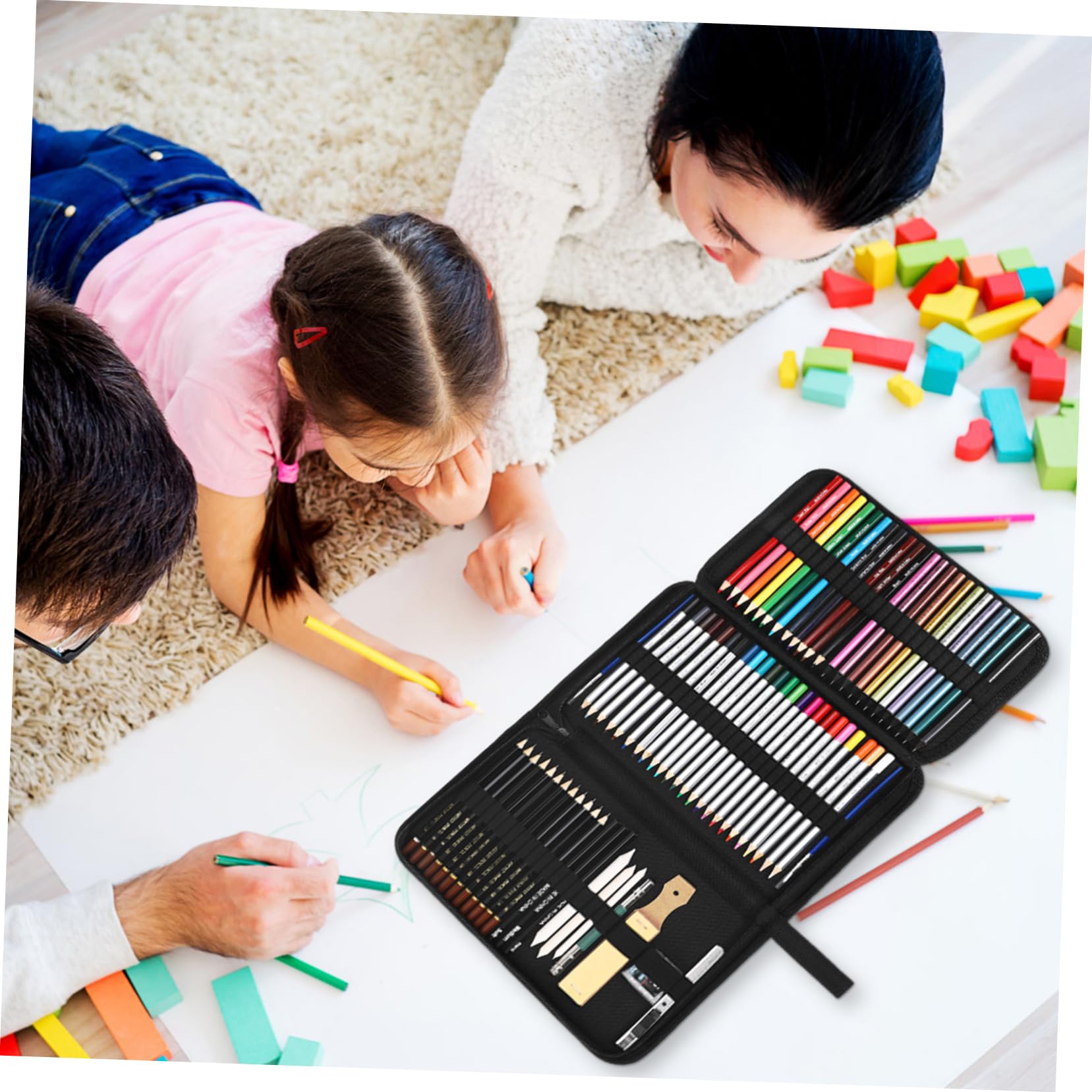 DIYEAH Coffret Crayons de Couleur Solubles à L'eau en Bois Pochette Zippée, Rallonge et Gomme, Ensemble Complet pour Croquis en Plein Air et Ombrage Artistique