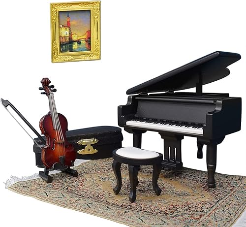 iLAND Casa de muñecas en miniatura Accesorios de Piano Music Box & Miniature Violin a escala 112, regalo romántico para músicos, melodía atemporal