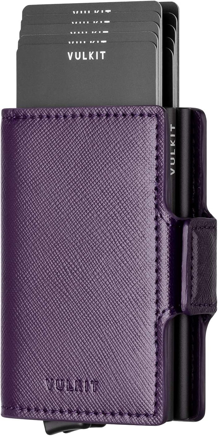 Credit Card Holder RFID Blocking Leather Automatic Pop Up Wallet Magnetic Wallet Double Card Case for Men and Women