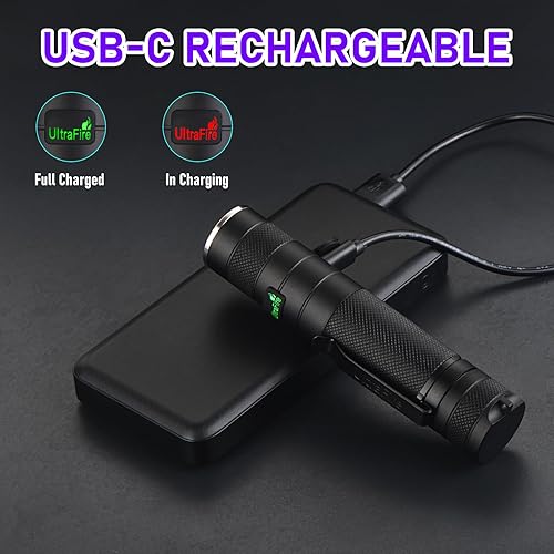 Miniatura 4 de ULTRAFIRE Linterna UV de 365 nm, luz negra USB-C de 10 W para detección de orina de mascotas, curado de resina, lámpara de caza de escorpiones y