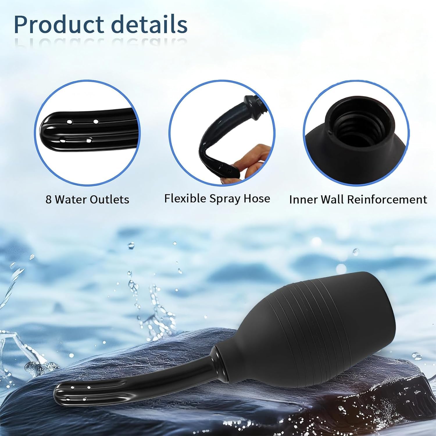 Enema Bulbo 310 ml de Silicona con Boquilla Desmontable, Lavativa Anal Reutilizable para Higiene Íntima Adulto (Negro) - 4