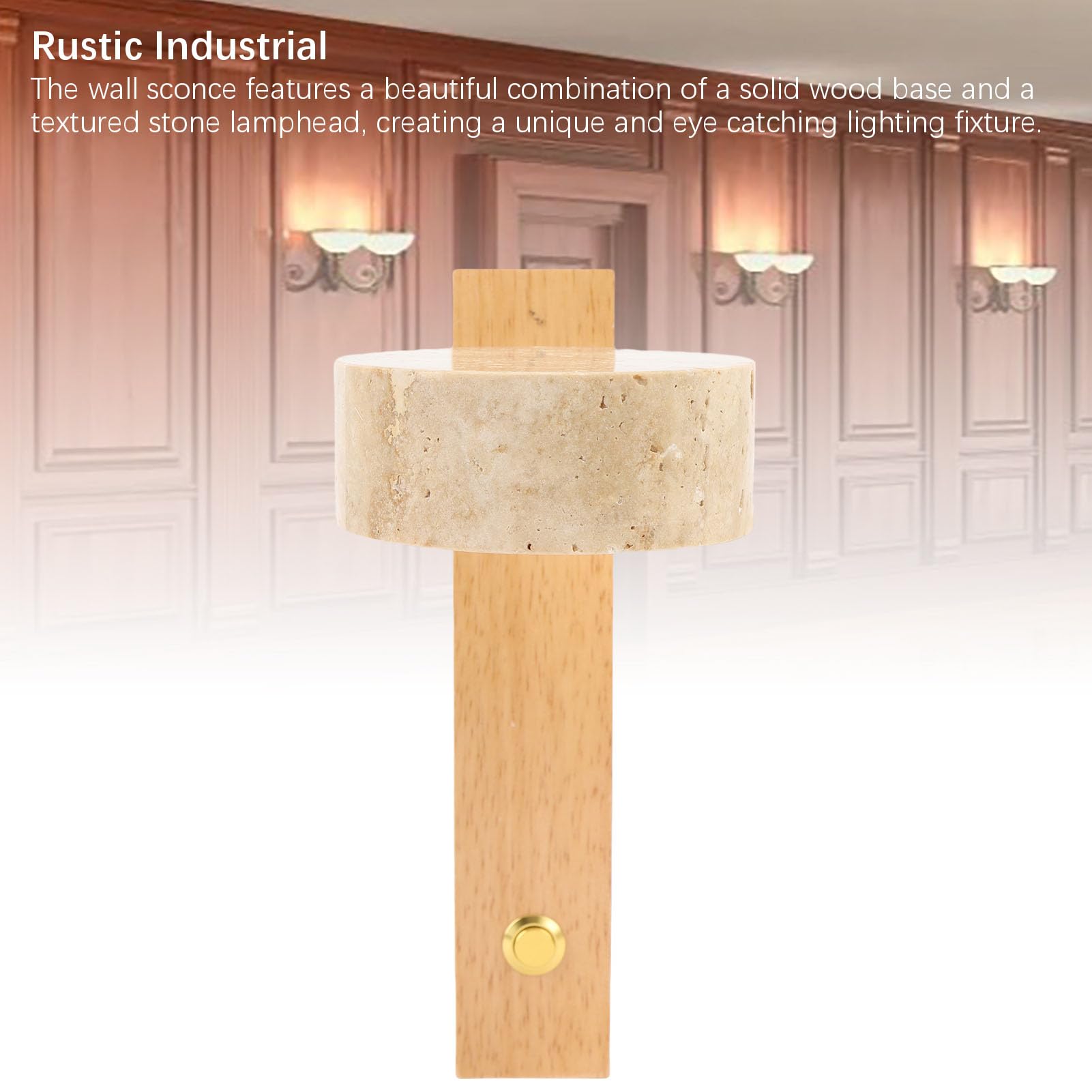 HEEPDD Rotierende Wandleuchten mit Schalter Verstellbarer Winkel LED Warme Leichte Rustikale Industriestein Holz Nacht Leselampe 30.3 Unzen Fest Verdrahtet (Originalholzfarbe)