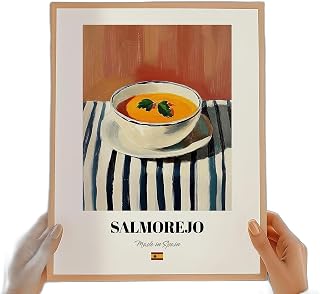 Salmorejo Spanish Food Painting Wall Art Print for Kitchen or Restaurant Decor, Still-Life Poster Featuring a Bowl of Salmorejo with Parsley Garnish, Made in Spain Style