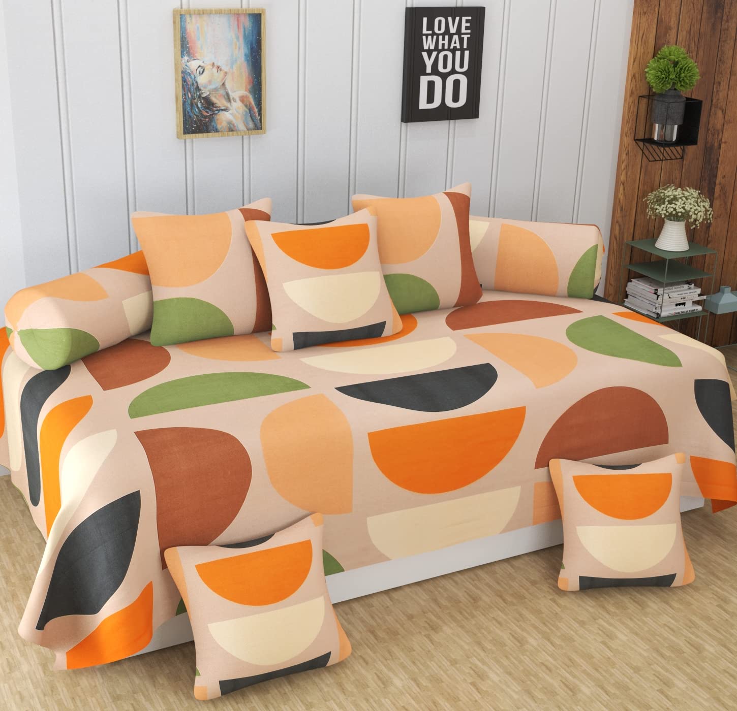 Microfibre Unique Patterns Diwan Blend 8 Pcs Set of 1 Bedsheet 2 Bolsters and 5 Cushion Covers Color-Stripes Grey-image-15
