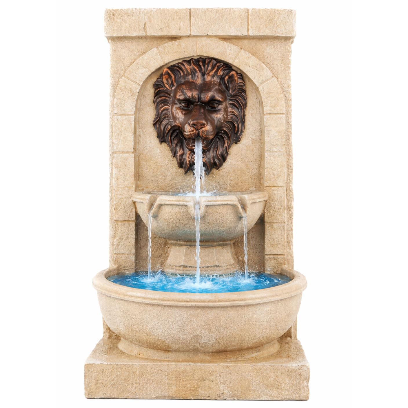 Gardenwize -Solar Powered Lion Head Water Feature Fountain | Stone Effect Weatherproof Resin, Easy Installation | Low Maintenance, Outdoor Patio Garden