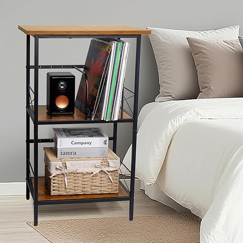 Miniatura 6 de Soporte para tocadiscos con 4 divisores ajustables, mesa auxiliar de 3 capas, almacenamiento de discos de vinilo con capacidad para 200 LPs, mesa