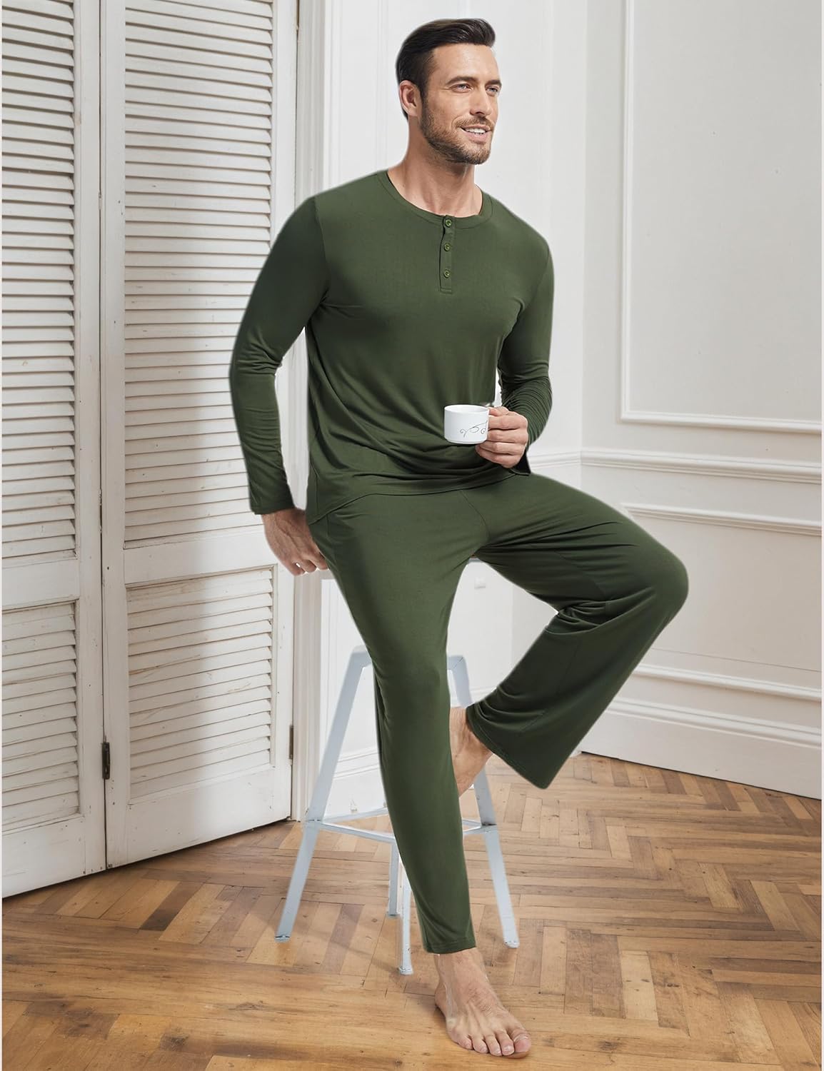 GYS Bamboo Viscose Men's Pajama Sets Long Sleeve Henley Neck Casual Sleep Set with Pockets - Image 6