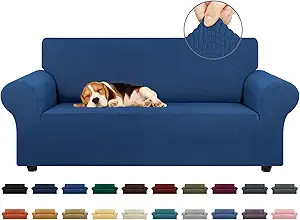 KEKUOU Stretch Loveseat Sofa Cover Slipcover,Couch Covers for 2 Cushion Couch Sofa (55"-78") Furniture Protector Sofa with Elastic Bottom for Kids,Dog. Jacquard Small Checked (Medium,Classic Blue)