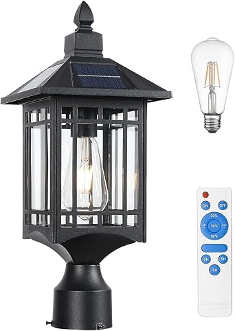 Solar Lamp Post Lights Outdoor,Dusk to Dawn Outdoor Post Lights,Black Waterproof Lamp Post Light Fixture,Fence Post Deck Lighting for Garden,Patio,Pathway,1 Pack