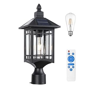 Solar Lamp Post Lights Outdoor Dusk to Dawn Outdoor Post Lights Black Waterproof Lamp Post Light Fixture Fence