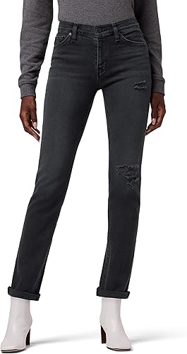 Hudson Women's Nico Mid-Rise Straight Leg Ankle Jean, Black Ash Destruct, 27