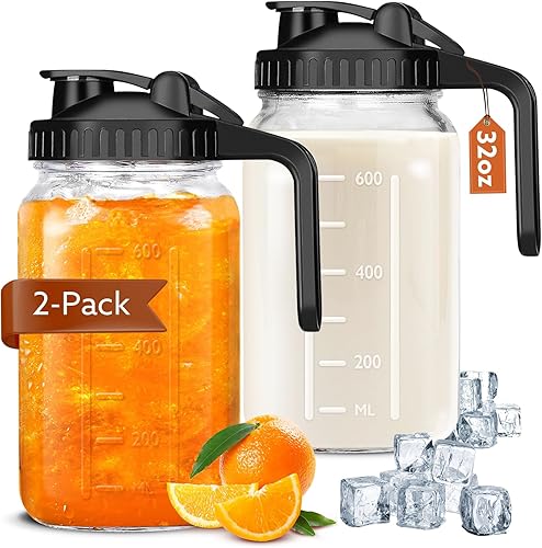 Jarra para Leche Materna Mihlapi, Jarra de Albañil de 32 OZ con Tapa Doble Prueba de Fugas, Contenedores de Almacenamiento de Leche Materna de 1