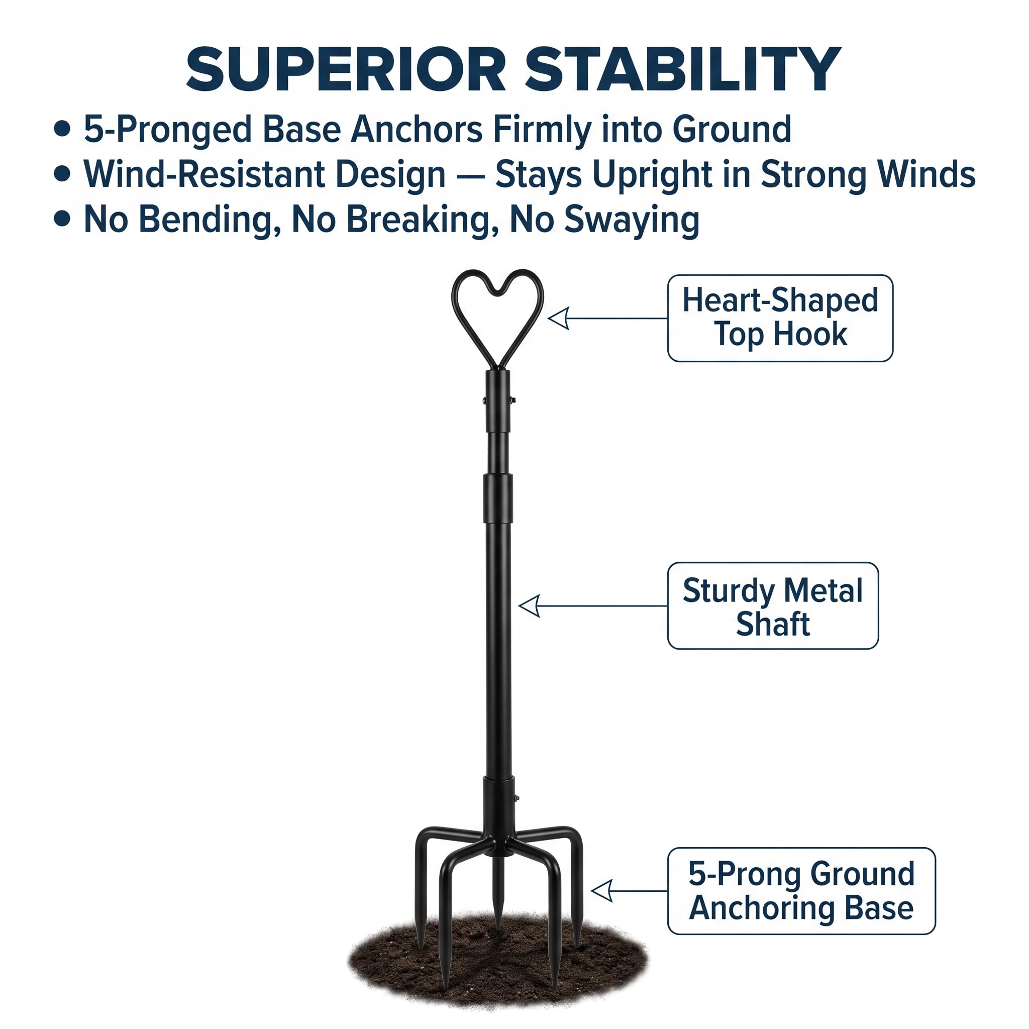 4 Stück 3 m Lange Lichterkettenstangen, rostfreie Metall-Gartenstecker mit 5-Zinken-Basis für Outdoor-Hochzeitsdekoration, schnelle Montage für Lichter, Laternen, Banner