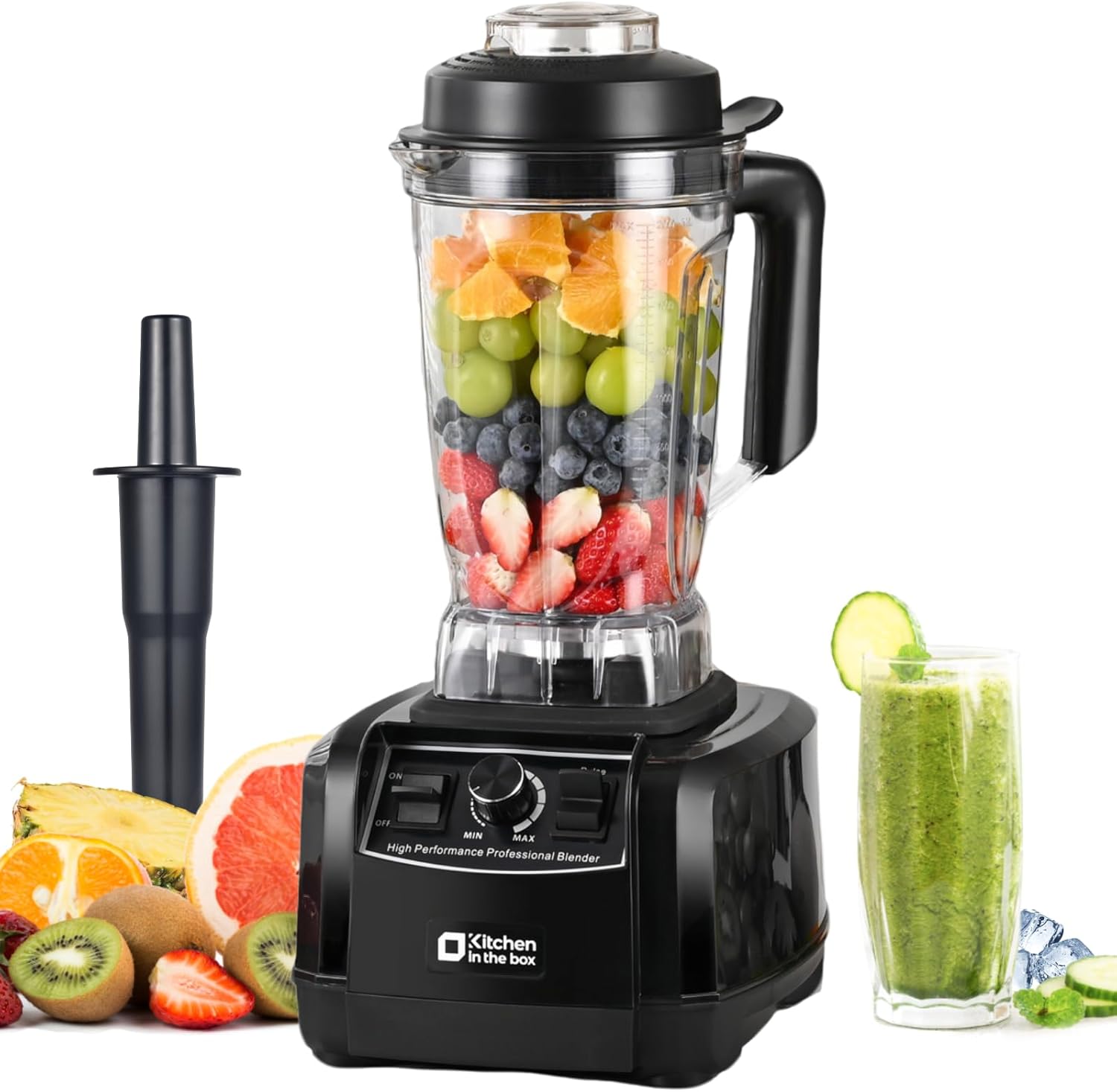 Kitchen in the box 68 OZ Professional High Performance Countertop Blender with Stainless Steel Blades, BPA Free Large Capacity Blender for Smoothies, Ice Crush, Milkshake (Black)