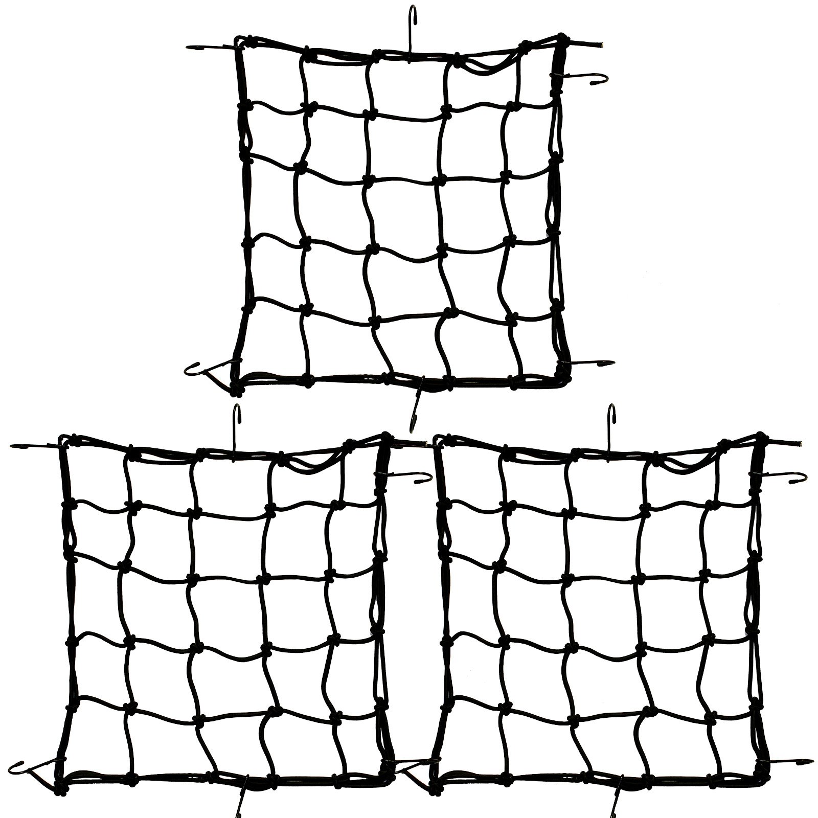 traderplus 3-Pack 15" Elasticated Bungee Luggage Cargo Net for Motorcycle ATV with Iron Hooks Stretch to 30"x30"