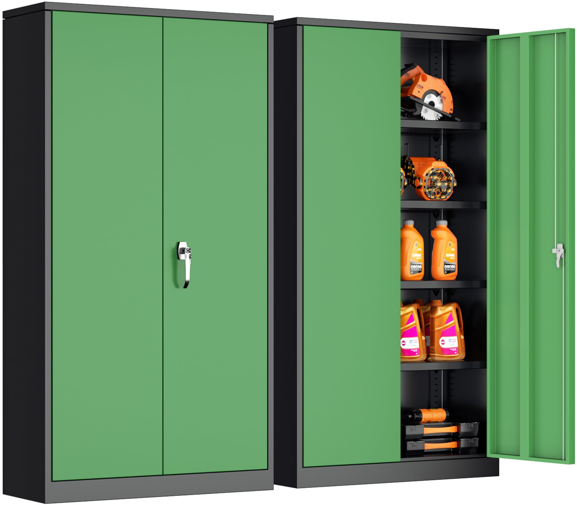 INTERGREAT Metal Storage Cabinet, 72" H Lockable Steel Cabinets with Locking Doors, Storage Locker with Adjustable Shelves for Office, Home, Garage, Gym, School (Black Green)