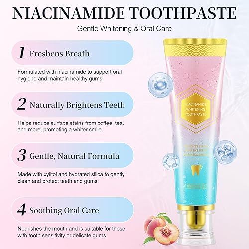 Miniatura 5 de Paquete de 2 pasta dental blanqueadora de niacinamida, pasta dental intensiva de niacinamida, aliento fresco, elimina las manchas de los dientes,