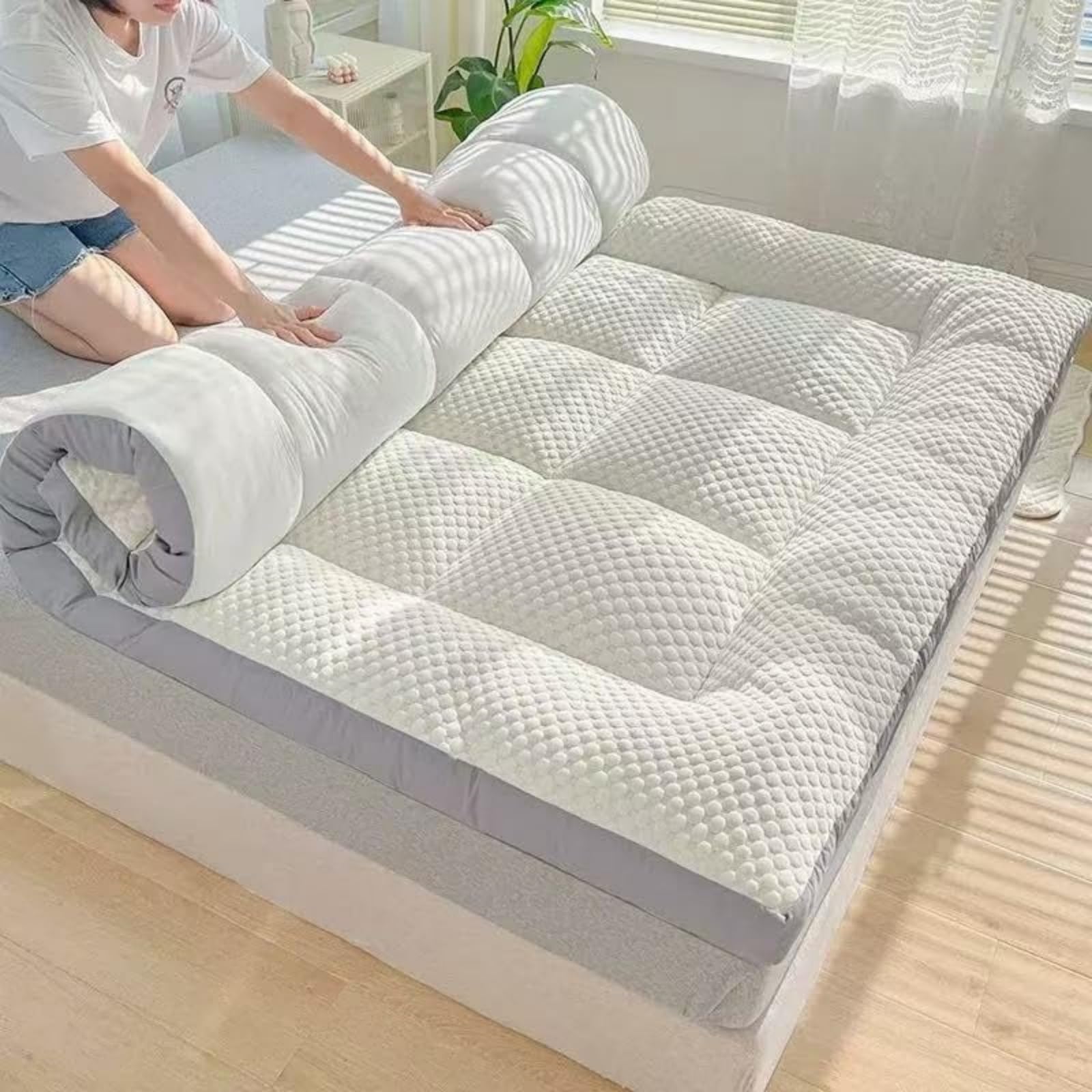 Colchón Plegable, Esponjoso, Acolchado y Enrollable Engrosado de Estilo japonés, Adecuado para Habitaciones de Invitados, dormitorios y Otros Espacios similares.
