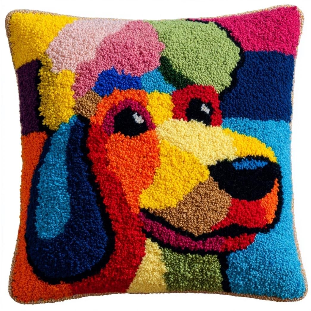 AxiangziK Latch Hook Pillow Kit Poodle 43X43Cm