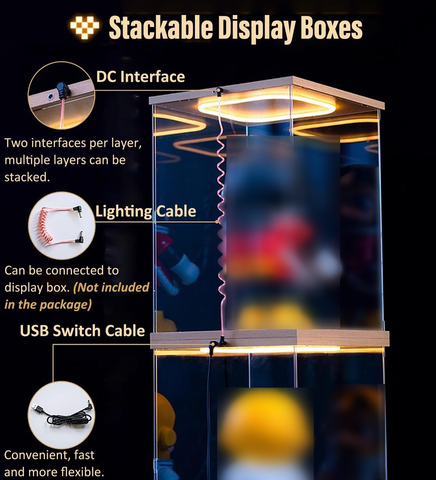 Teca Plexiglass Vetrina Espositiva da 150, 200, 250, 300, 350, 400, 450, 500, 600 Mm con Luce Calda, Vetrina Espositiva in Acrilico Trasparente per Artigianato, Vetrina per Oggetti da Collezione(350x1