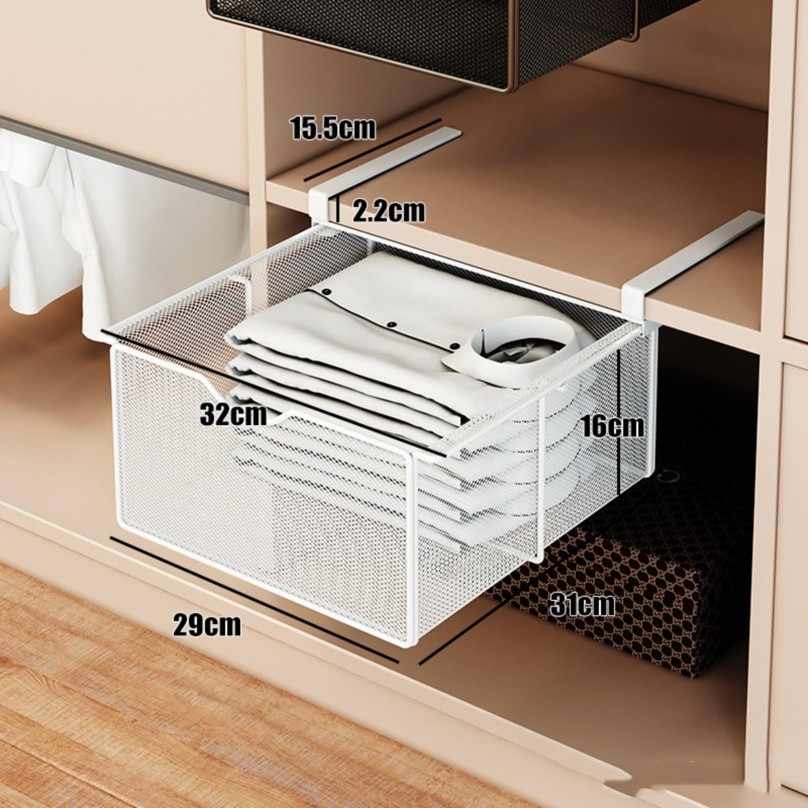 Panier en Fer à Tiroir Coulissant Suspendu, Panier de Rangement Coulissant sous Étagère, Organisateur de Rangement sous Armoire pour Chambre à Coucher/Comptoir/Armoire，4 styles disponibles