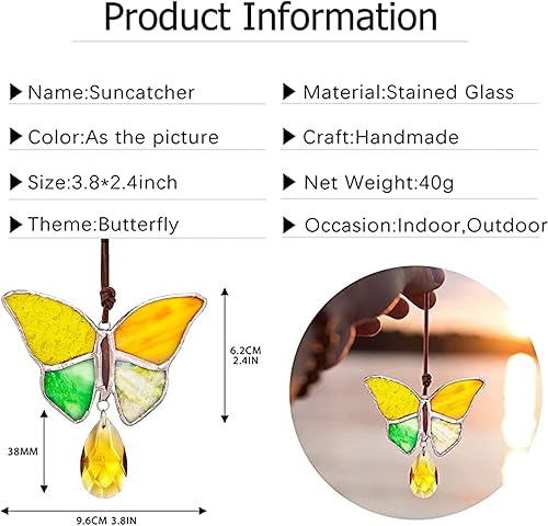 Miniatura 2 de H&D HYALINE & DORA Atrapasoles hecho a mano con diseño de mariposa estilo Tiffany, adorno colgante de ventana para colgar en el árbol de Navidad