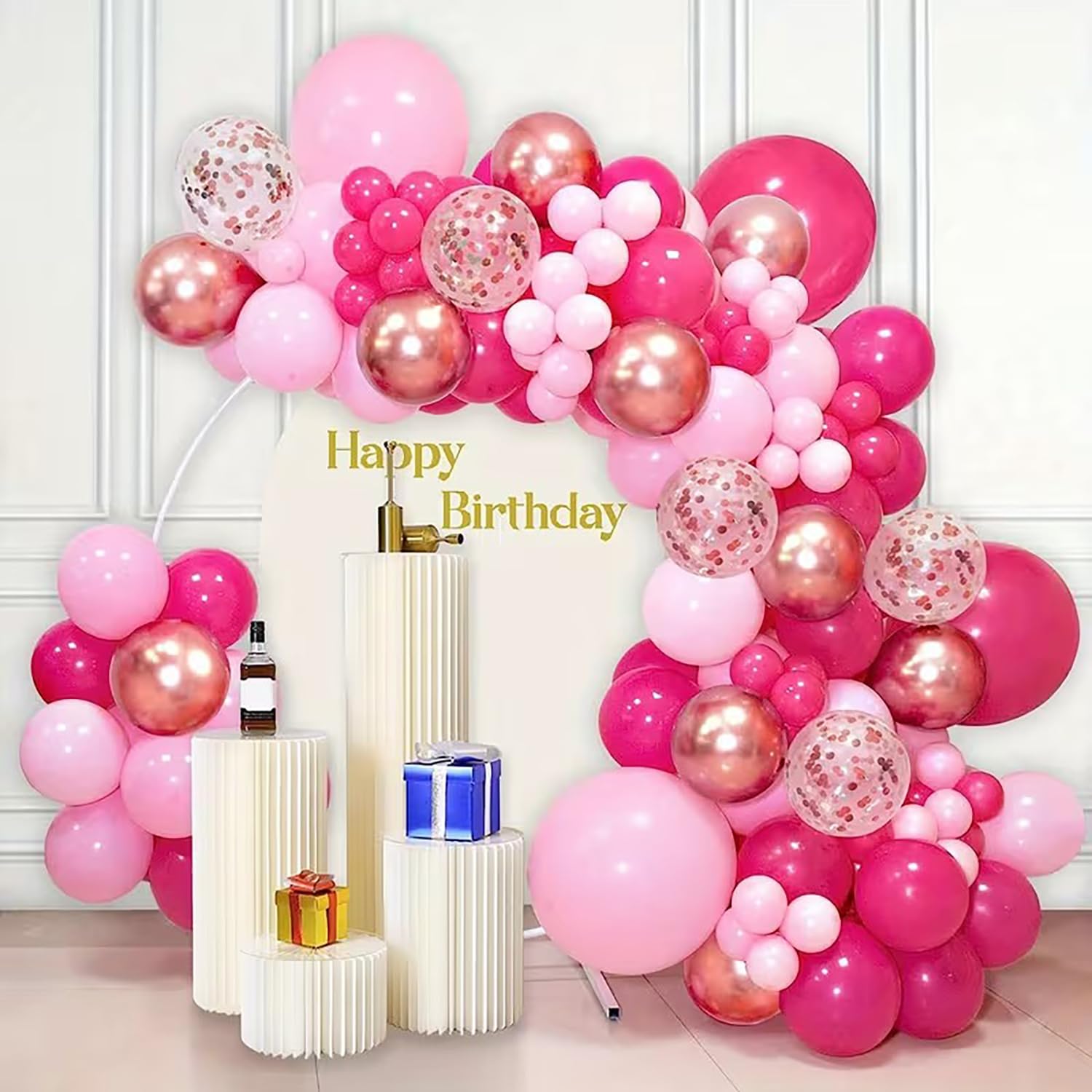 60 szt. różowych balonów dekoracyjnych, 30 cm, różowe balony lateksowe, metaliczny design, urocze balony z konfetti, zestaw dla kobiet, dziewcząt, na przyjęcie urodzinowe, walentynki, rocznicę ślubu