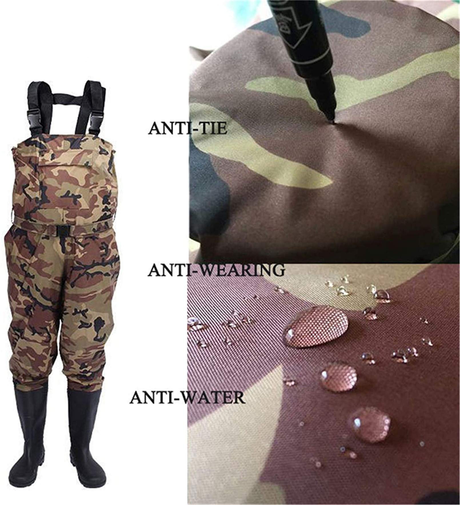 Waders Imperméables De Pêche – Pantalon Avec Bottes Intégrées En PVC/nylon – Taille 45 EU, Couleur Camouflage – Pour Pêche, Chasse, Travaux Aquatiques