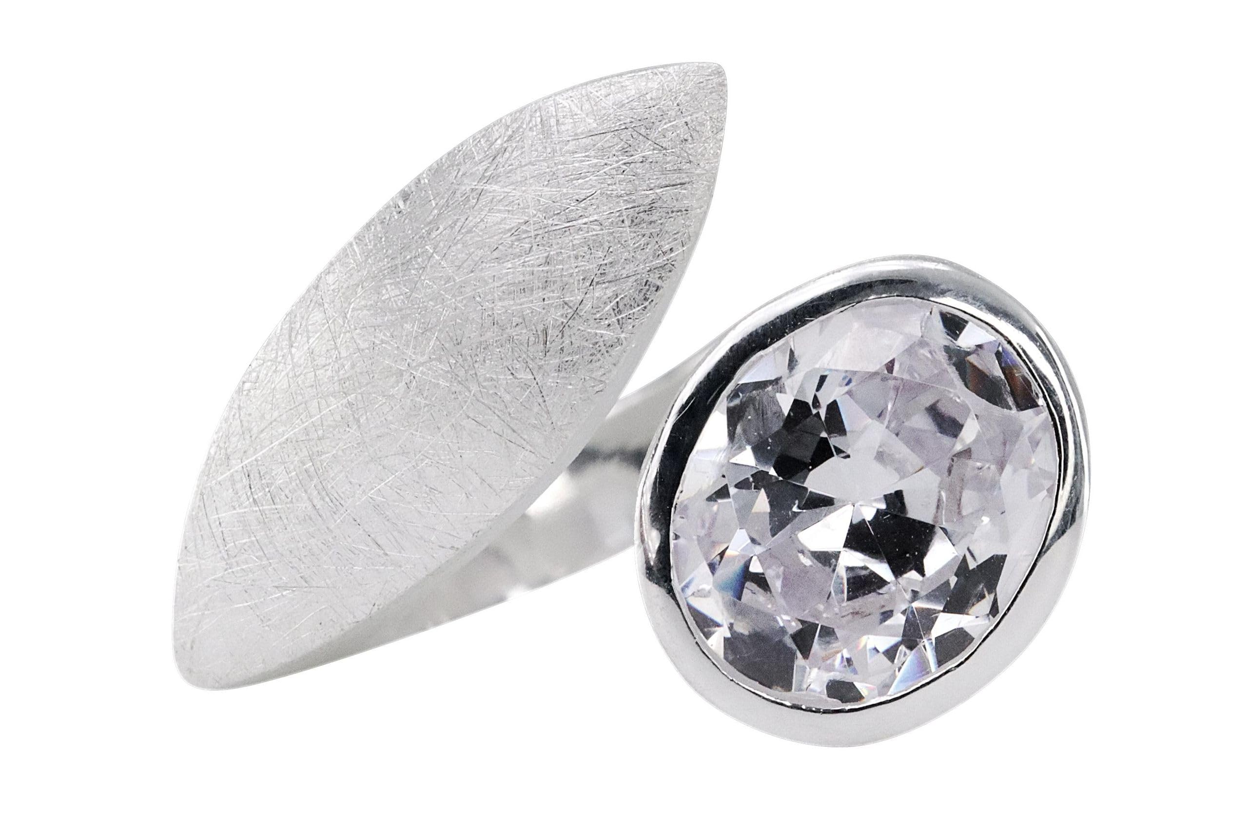 SILBERMOOS Damen Ring mit Zirkonia Diamantschliff Design Motiv Ring breit offen strahlend Sterling Silber 925